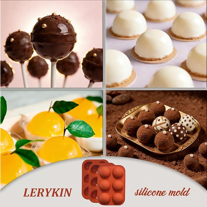 Lerykin 6 Holes Medium Semi Sphere Silicone Molds, 3 Packs Half Sphere Silicone Baking Molds for Making Chocolate, Cake, Jelly, Dome Mousse