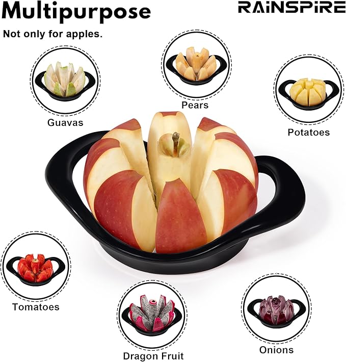 Rainspire Apple Cutter 8 Slices, 8 Blade Apple Slicer and Corer, Apple Corer Tool with Stainless Steel Blades, Super Sharp Fruit Cutter Fruit Slicer (Black)