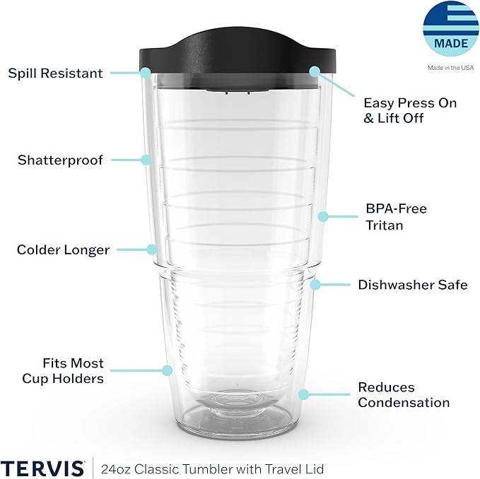 Tervis Clear & Colorful Lidded Made in USA Double Walled Insulated Tumbler Travel Cup Keeps Drinks Cold & Hot, 24oz, Yellow Lid