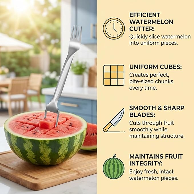 3PCS 2-in-1 Watermelon Cutter, Stainless Steel Watermelon Cutter Slicer Tool, Efficient Fruit Preparation for Family Gatherings and Outdoor Picnics