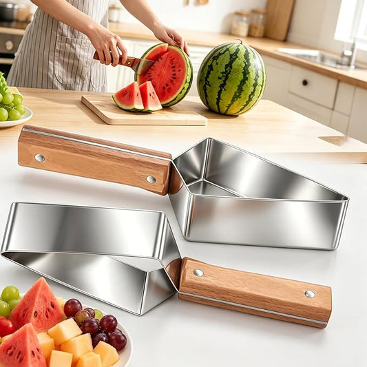 2026 Upgraded Triangle Watermelon Cutter, Thickened Stainless Steel Quick Watermelon Slicer Cutter Tool, with Ergonomic Wooden Handle Design for a Variety of Fruits (2PCS)