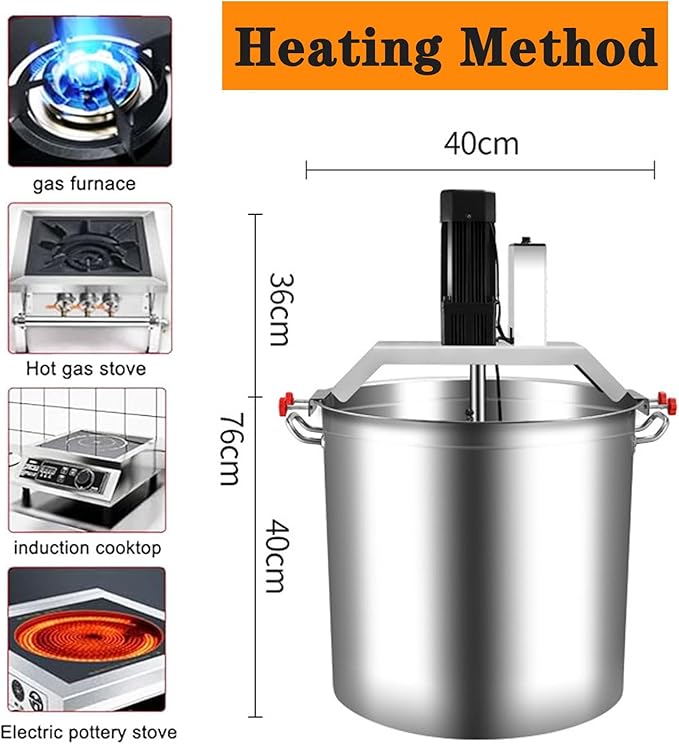 Automatic Food Mixer - 40L/80L/140L Commercial Heating Mixer with 4 Blade Stirring Scraper,for Making Jam, Sauce, Filling, Hot Pot Seasoning Bottom Soup Stirre, Adjustable Stirring Speed,40L