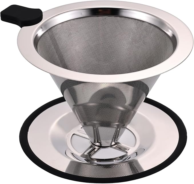 Pour Over Coffee Dripper, Stainless Steel Metal Cone Drip Coffee Filter, Paperless and Permanently Reusable, Eco-Friendly Metal Mesh Coffee,Cleaning Easy,Coffee and Tea Filter for 1-2 Cup
