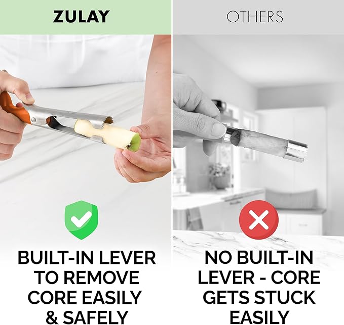 Zulay Kitchen Ultra Sharp Apple Corer Tool - Stainless Steel, Sharp & Serrated Blade Cores in Seconds - Easy to Use & Clean, Durable Apple Core Remover for Apples & Small Fruits - Orange