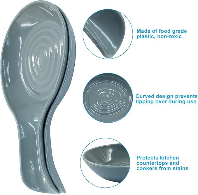 Gray Plastic Spoon Rest Set, Serving Spoon holder for Stove Top, Kitchen Utensil Rack for Tongs, Spatulas(4Pcs)