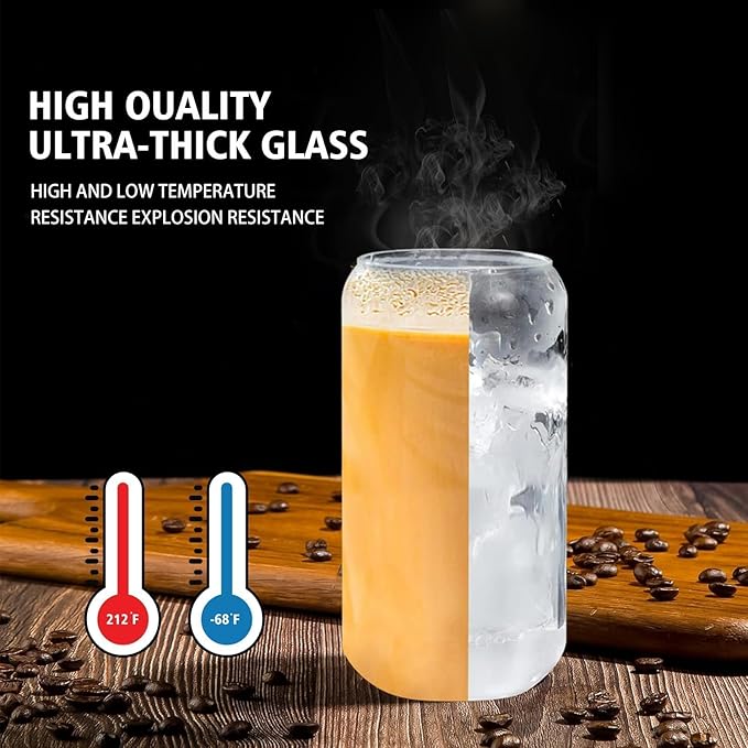 Glass Cups with Lids and Straws Set of 4 – Aesthetic Iced Coffee Tumblers Gift for Women, Friends, or Couples – Reusable Drinkware for Home Kitchen and Everyday Use