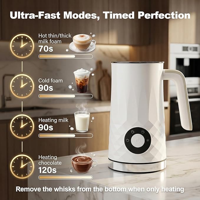 Milk Frother and Steamer, 4 in 1 Electric Milk Frother, 11.8oz Automatic Hot and Cold Foam Maker and Milk Warmer for Latte, Cappuccino, Hot Chocolate, Dishwasher Safe