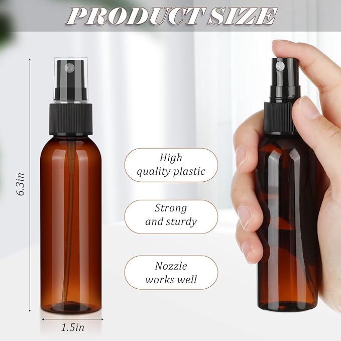 Nuogo 90 Pack 4 Oz Plastic Mini Spray Bottles Reusable Travel Size Perfume Refillable Mist Sprayer Empty Bottle for Essential Oil(Amber)