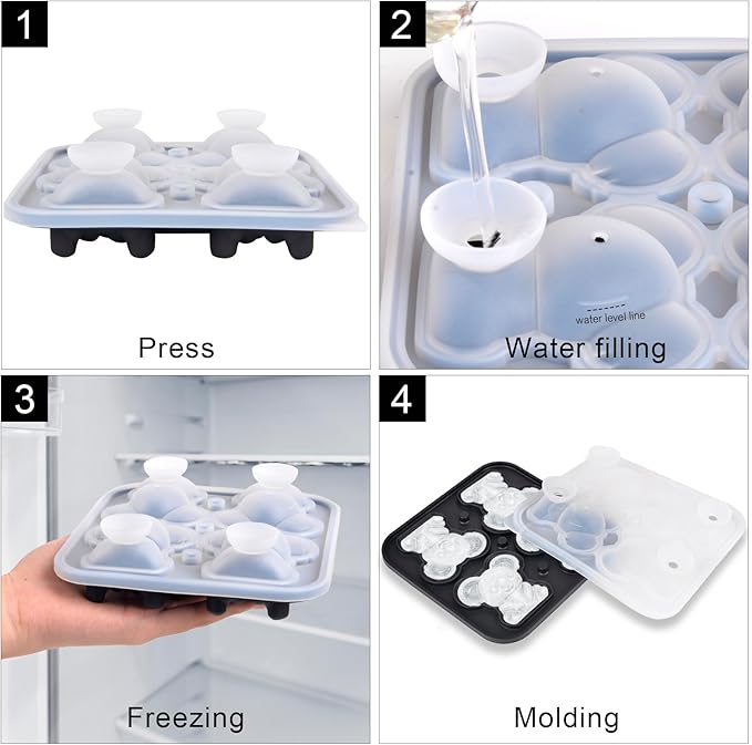 Koala Ice Cube Tray Mold - 3D Koala Shape Ice Cube Trays, Cute Ice Cube Molds for Whiskey Bourbon, 4-Hole Large Fun Shapes Ice Cube Trays, Funny Koala Gifts for Koala Animal Lovers Women Men