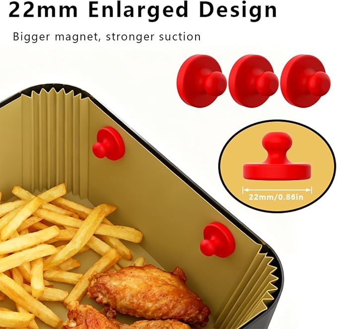 Air Fryer Magnets for Parchment Paper, 8PCS Strong Magnetic Silicone Clips to Secure Liners & Prevent Burning, 100% Food-Safe BPA Free, Waterproof & Heat-Resistant (0.86 inch,） (Red)