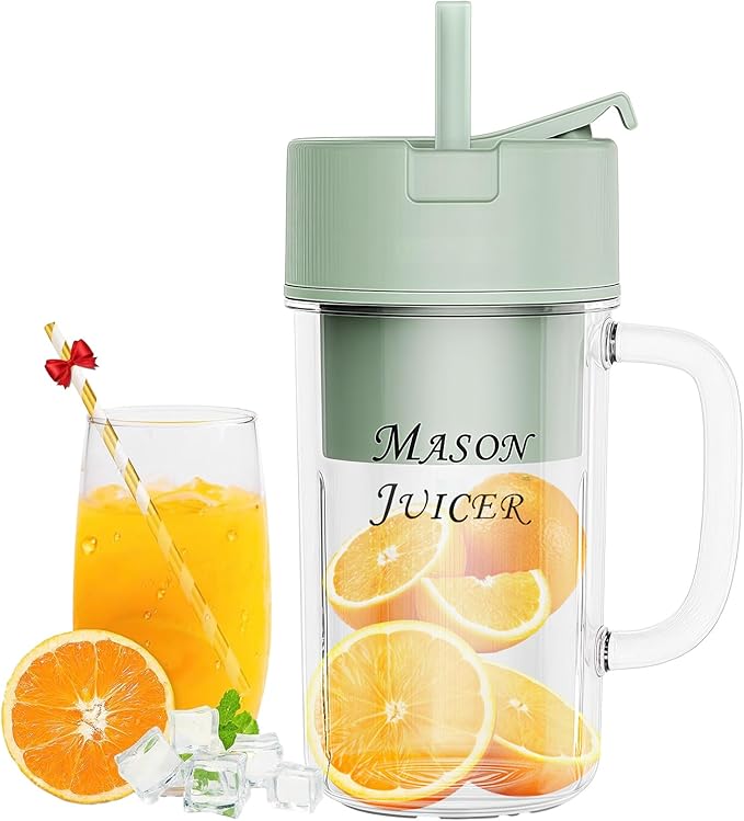 Personal Portable Blender for Fruits, USB Rechargeable Smoothie Maker with Stainless Steel Blades, Compact Shake Blender for Travel, Gym, Home (Green)