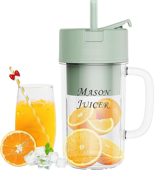 Personal Portable Blender for Fruits, USB Rechargeable Smoothie Maker with Stainless Steel Blades, Compact Shake Blender for Travel, Gym, Home (Green)