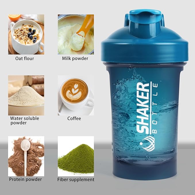 Shaker Bottle,400ml Small Protein Shaker Bottle with Mixing Ball, Portable 14oz GYM Shakes Cup for Workout,BPA free, 100% Leak Proof,Dishwasher Safe（Blue）