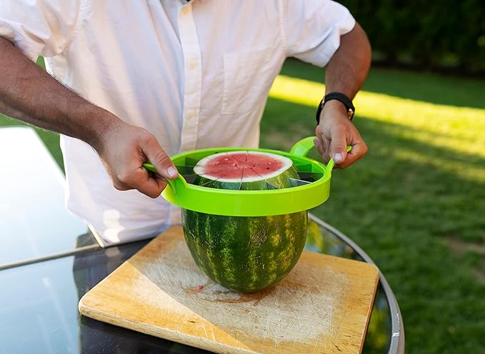 KOLORAE Extra Large Watermelon Slicer, Stainless Steel Cutter with Durable Easy Grip Handles, Round Divider to Easily Cut Fruits, Slices Melons up to 10in