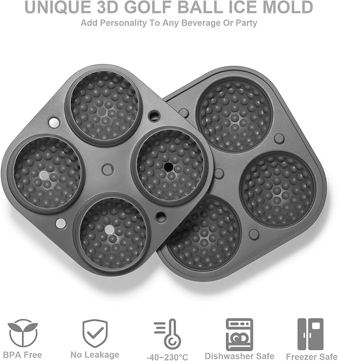 ACOOKEE Golf Ice Cube Trays, 2.5" Large Sphere Round Golf Ice Cube Mold for Cocktails, Whiskey, Bourbon Chilling, Fun Shapes Silicone Big Circle Ice Cube Trays w/Funnel