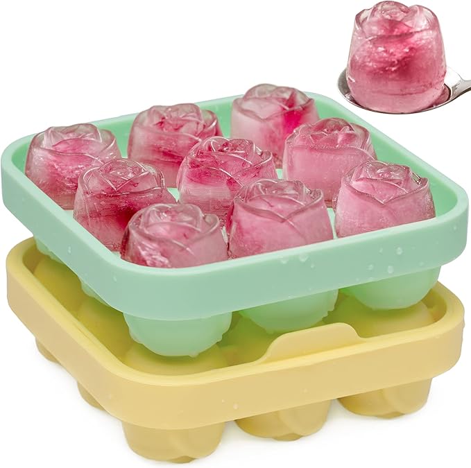 MEETRUE Rose Shaped Ice Cube Tray Silicone Ice Molds Making 9 x 1.2'' Rose Ice Cubes for the Freezer, Novelty Drink Tray for Chilled Cocktails Juice Drink