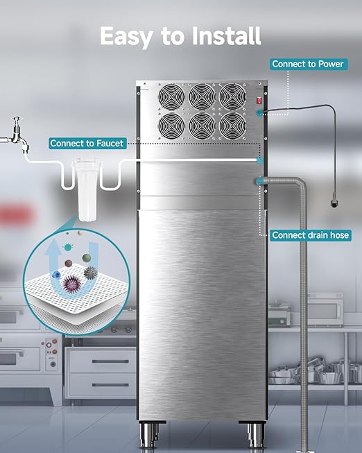 EUHOMY Commercial Ice Maker Machine, 550 lbs/24H Industrial Ice Machine with 300 lbs Storage Bin, SECOP Compressor, ETL Certified Stainless Steel Ice Maker for Bar, Cafe & Restaurant