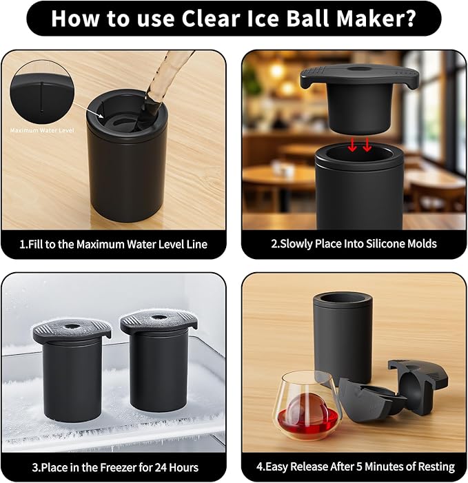 Clear Ice Ball Maker,2.36" Ice Ball Maker Mold for Whiskey & Cocktails,Round Sphere Ice Maker,Idea Gifts for Dad Boyfriend Boss Men who Have Everything