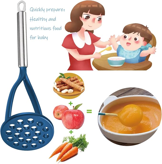 TENTA KITCHEN Good Grips Nylon Potato Solid Masher Ricer Press Blender Crusher for Non-Stick Cookware With Heat Resistant Stay Cool Stainless Steel Handle-Blue