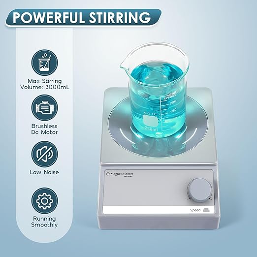 Magnetic Stirrer w/8 Stir Bars, 100 fl.oz Stir Plate, 3000 RPM Magnetic Stir Plate, Magnetic Mixer Grey (w/o Heating)