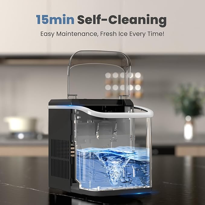 Dumos Nugget Ice Makers,Portable Ice Machine Countertop Ready in 6 Mins, 1.55L Water Tank, Self-Cleaning, for Office, Party, RV, Home, Black