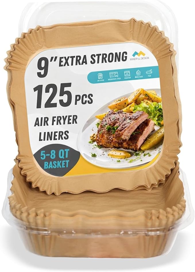 Air Fryer Liners Disposable – 125 pk 8" Unbleached Non-Stick Parchment Paper, Fits 5-8 QT Basket, Air Fryer Liners | Airfryer Liners