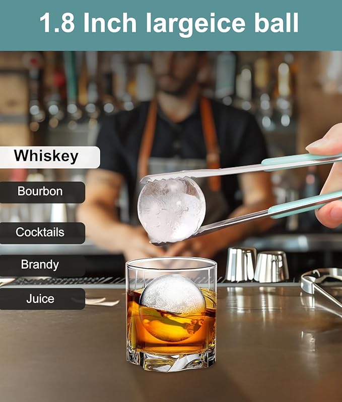 Ice Cube Trays with Lid and Bin, 2 Pack - Large Silicone Sphere Ice Ball Maker for Whiskey, Cocktails, and Chilled Drinks - Easy-Release, Reusable, BPA-Free Design