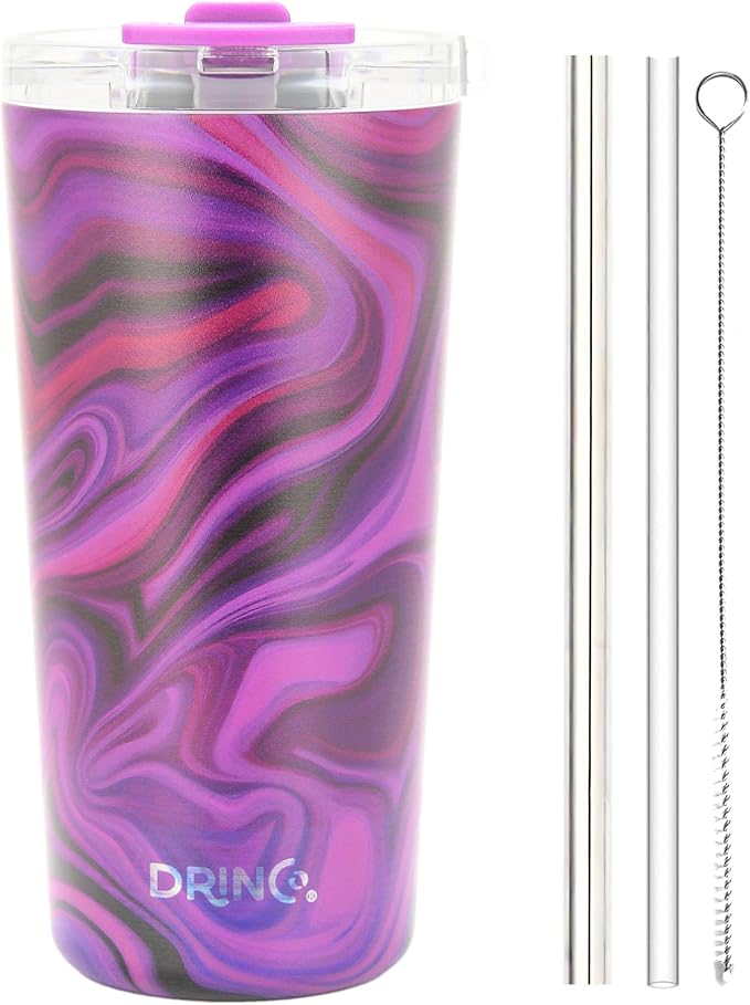 Drinco - 20 oz Stainless Steel Tumbler | Double Walled Vacuum Insulated Mug With Lid, 2 Straws, For Hot & Cold Drinks (20oz Purple Swirl)