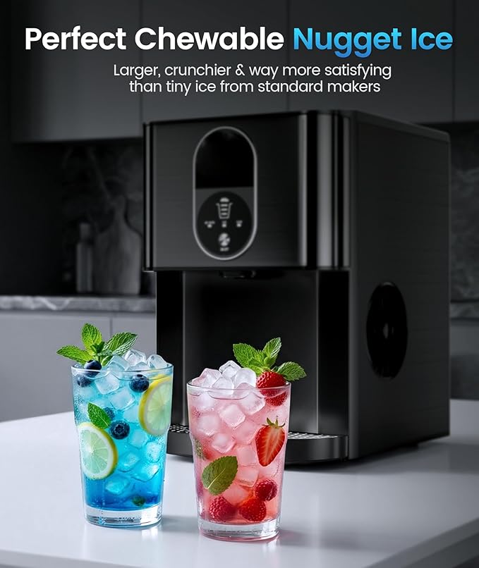 Antarctic Star Countertop Nugget Ice Maker, 44lbs/24H Chewable Pellet Ice Machine with Contactless Dispenser, 2.4L Water Reservoir, Self-Cleaning, Soft Nugget Ice for Home, Kitchen, Bar, Office, Black