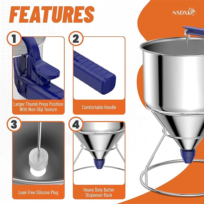 40oz Pancake Batter Dispenser, Stainless Steel Cake Dispenser with Stand, Great for Pancakes, Cupcake, Waffle or Any Baked Goods, Durable, Leak-Free, Klein Blue