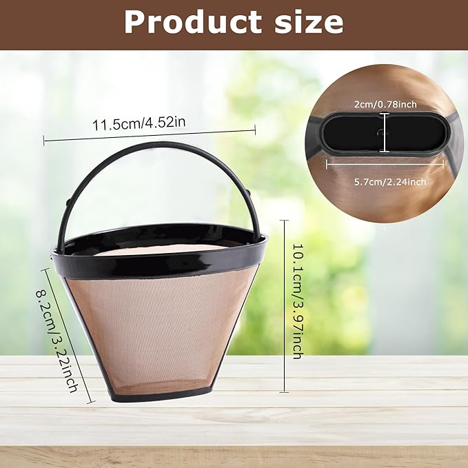 KEEPOW Reusable Coffee Filter Replacement 8-12 Cup, Compatible with Ninja & Cuisinart Coffee Makers, #4 Cone Gold Tone Coffee Filter Basket
