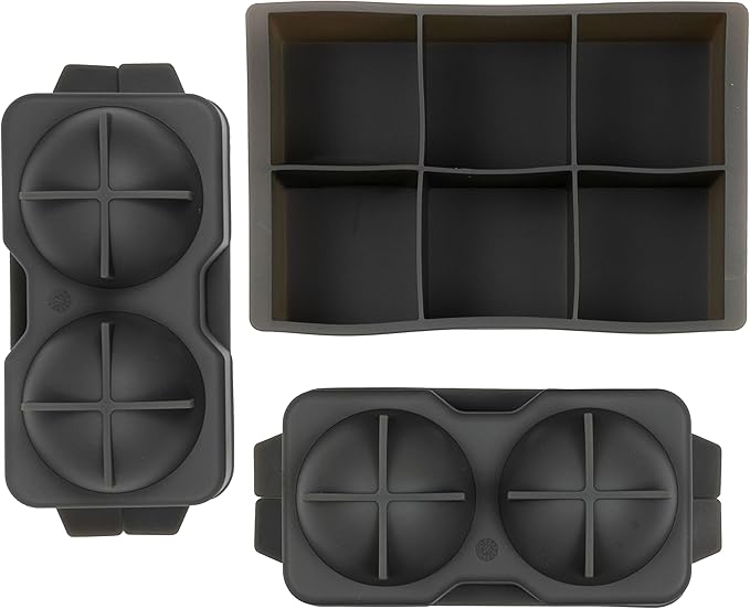 Tovolo Whiskey Ice Mold Set 2 Ball Sphere Molds Single Silicone Ice Tray Easy Release Ice Maker 6 Large Cubes 4 Spheres for Whiskey Cocktails Beverages, BPA Free Cocktail Ice Set for Cubes Spheres