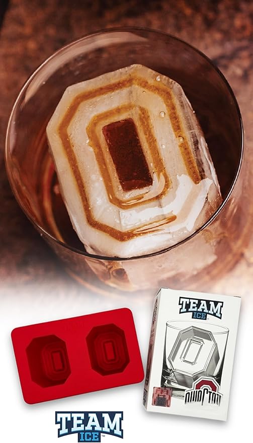 TEAM ICE - Ohio State Silicone Ice Cube Tray - Large Silicone Ice Cube Mold for Whiskey & Cocktails, Durable Ice Tray for Game Day Drinks, College Logo Ice Mold for Fans & Tailgate Parties
