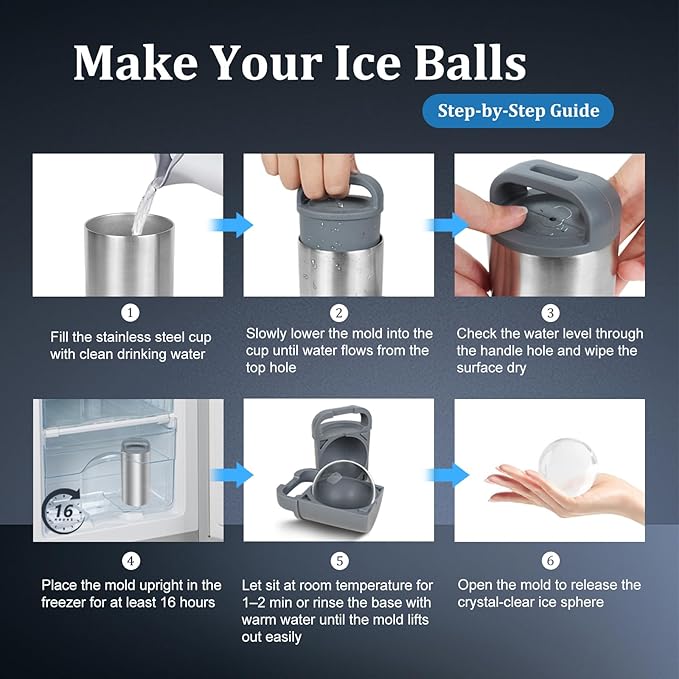 Clear Ice Cube Maker, 2.4" Stainless Steel & Non-BPA Silicone Ice Ball Maker Mold for Whiskey, Cocktails, & Bourbon, Drinks Gifts for Men Woman