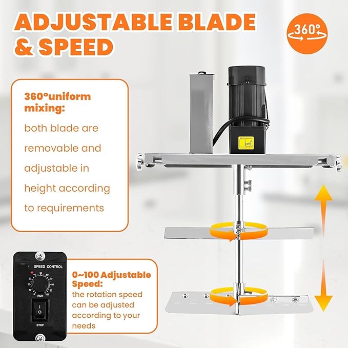 Electric Portable Mortar Mixer,Automatic Pot Stirrer for Cooking,Commercial Food Mixer,4 Blade Stirring Scraper,for Soup Chili Sauce Beverage Jam Porridge,20L