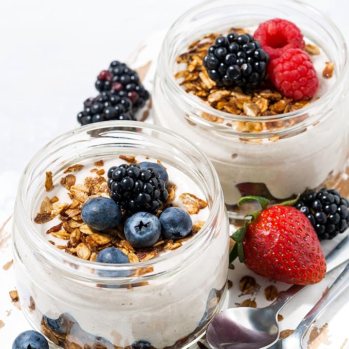 SHOWIN Overnight Oats Containers with Lids, Glass Jars with Lids 4 pcs, Wide Mouth Mason jars for Salad, Yogurt, Snacks, Meal Prep
