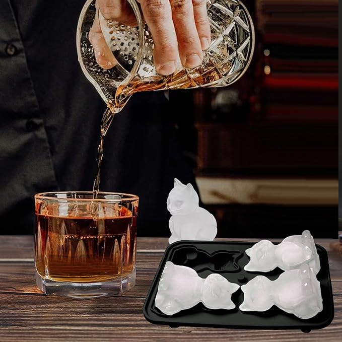3D Cat Ice Cube Mold,Slow-Melting & BPA-Free Silicone Cat Shapes Ice Cube Tray for OXO Whiskey Cocktail Drink Bourbon，Funny animal Shape Ice Cube Mold is the Best Gift for Cats Iovers (Black)