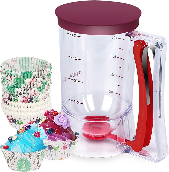 BBSTARZ Batter separator Cupcakes Pancakes Cookie Cake Waffles Batter Dispenser cookie separator batter Cream Speratator Cup Measuring Baking Tools (red+Purple)