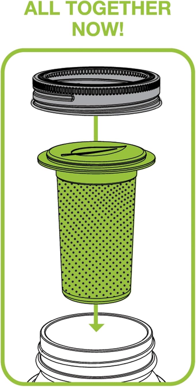 Jarware Tea Infuser Lid for Regular Mouth Mason Jars, Green