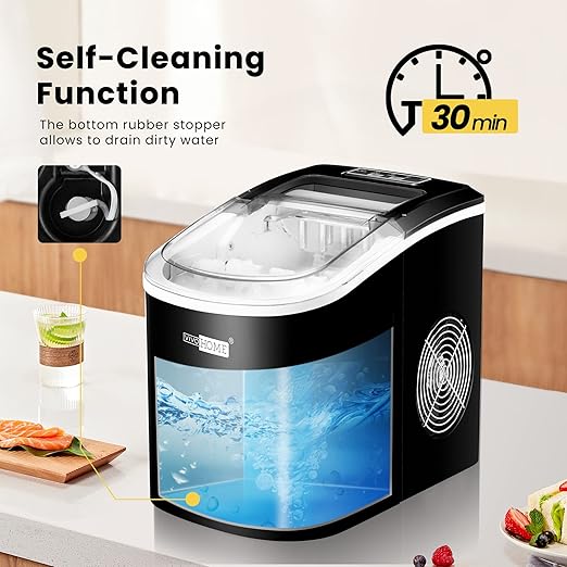 VIVOHOME Electric Portable Compact Countertop Automatic Ice Cube Maker Machine with Hand Scoop 10 Ice Bags and Self Cleaning Function 27lbs/Day Black