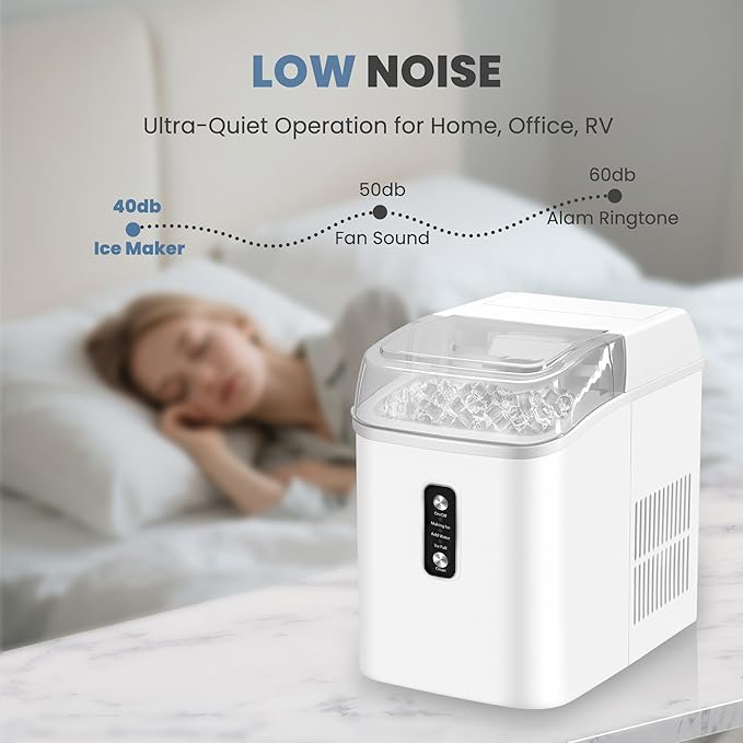 Dumos Nugget Ice Makers,Portable Ice Machine Countertop Ready in 6 Mins, 1.55L Water Tank, Self-Cleaning, for Office, Party, RV, Home, White