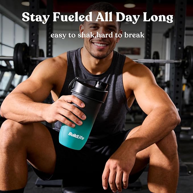 BuildLife Protein Shaker Bottle, 20oz Tritan Shaker Cup with Silent Mixing Grid – Lump Free Shakes 600ML for Pre Workout Protein & Smoothies, BPA-Free Leakproof Dishwasher Safe (BlackBlue+BlackOrange)