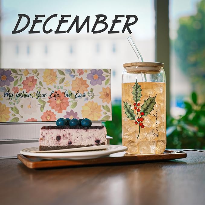 SUROQUE Birth Month Flower Iced Coffee Glass Cup 16oz Custom Tumbler Birthday Gifts Personalized Gifts for Women, Teachers, Bridesmaids, Birthdays, Mom, Valentines