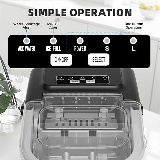 Antarctic Star Countertop Ice Maker, Portable Ice Machine with Carry Handle, 27Lbs/24H, 2 Sizes Bullet Ice, 8Cubes in 6 Mins Office/Kitchen/Bar Black
