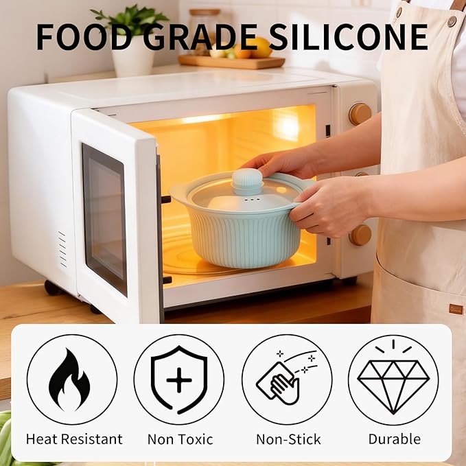 Microwave Vegetable Steamer, Silicone Microwave Cooker, Vegetable Basket for Broccoli, Rice, Eggs & Baby Food, Double Layer Food Cooker, Healthy Cooking, Dishwasher Safe
