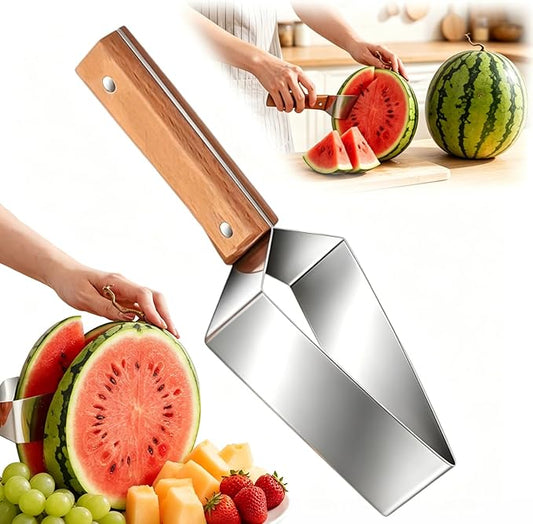 2026 Upgraded Triangle Watermelon Cutter, Thickened Stainless Steel Quick Watermelon Slicer Cutter Tool, with Ergonomic Wooden Handle Design for a Variety of Fruits (1PC)
