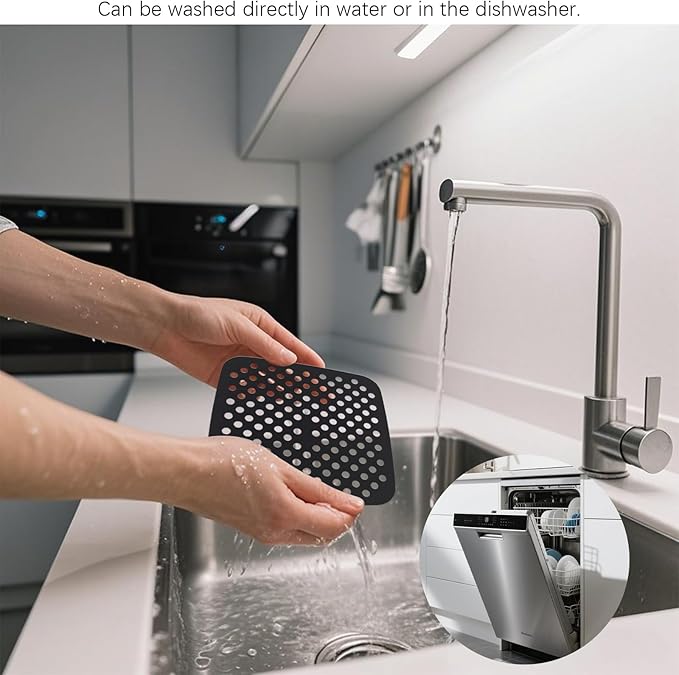 6 Pack Square Silicone Air Fryer Liners – 8.5 Inch / 21.6 cm Reusable Nonstick Mats – Heat-Resistant, Dishwasher Safe Air Fryer Accessories – Black, Red, Sky Blue