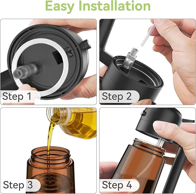 USLAI Oil Sprayer for Cooking, 16oz/470ml 2 in 1 Glass Olive Oil Dispenser Bottle for Kitchen, Air Fryer, BBQ and Salad - Brown