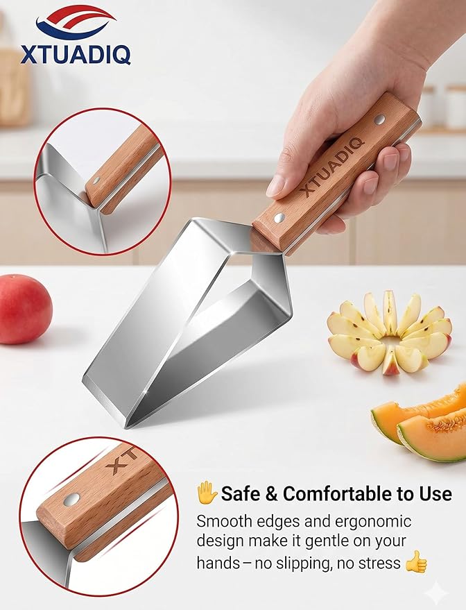 Stainless Steel Watermelon Slicer, 2026 New Triangle Watermelon Cutter, Stainless Steel with Wooden Handle for A Wide Variety Watermelon, Cantaloupe, Honeydew, Apples, and More (3pcs)