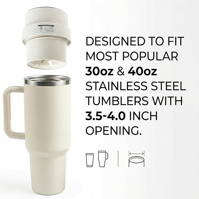 Richboyz Portable Blender Attachment for 30oz & 40oz Tumblers: Rechargeable Personal Blender Add-On Fits Most 3.5–4 Inch Wide Mouth Cups for Smoothies & Protein Shakes